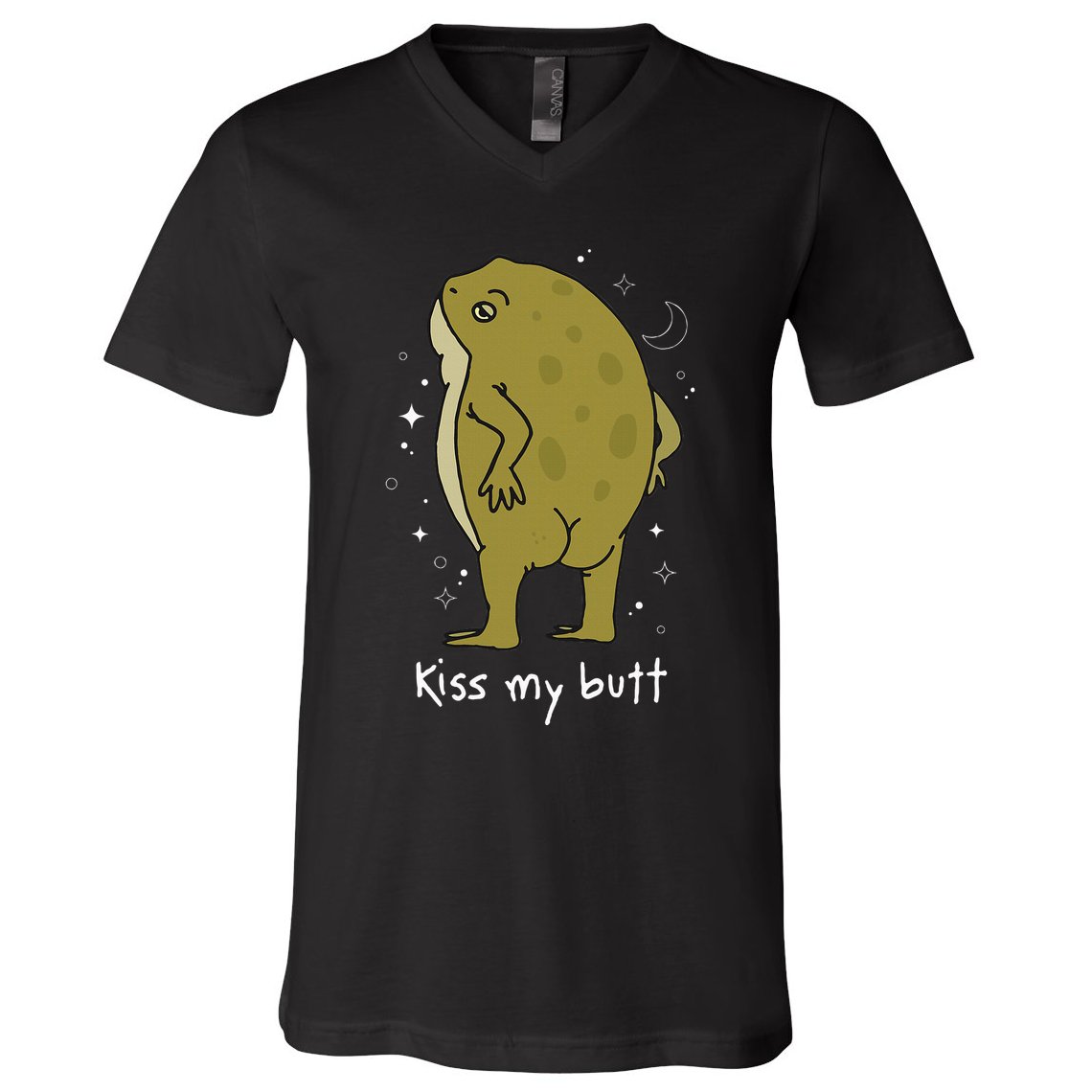 Cottagecore Frog Art Kiss My Butt Funny Frog Lovers Adult V-Neck T-Shirt