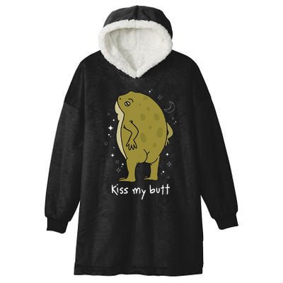 Cottagecore Frog Art Kiss My Butt Funny Frog Lovers Adult Hooded Wearable Blanket