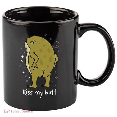 Cottagecore Frog Art Kiss My Butt Funny Frog Lovers Adult 11oz C Handle Ceramic Mug