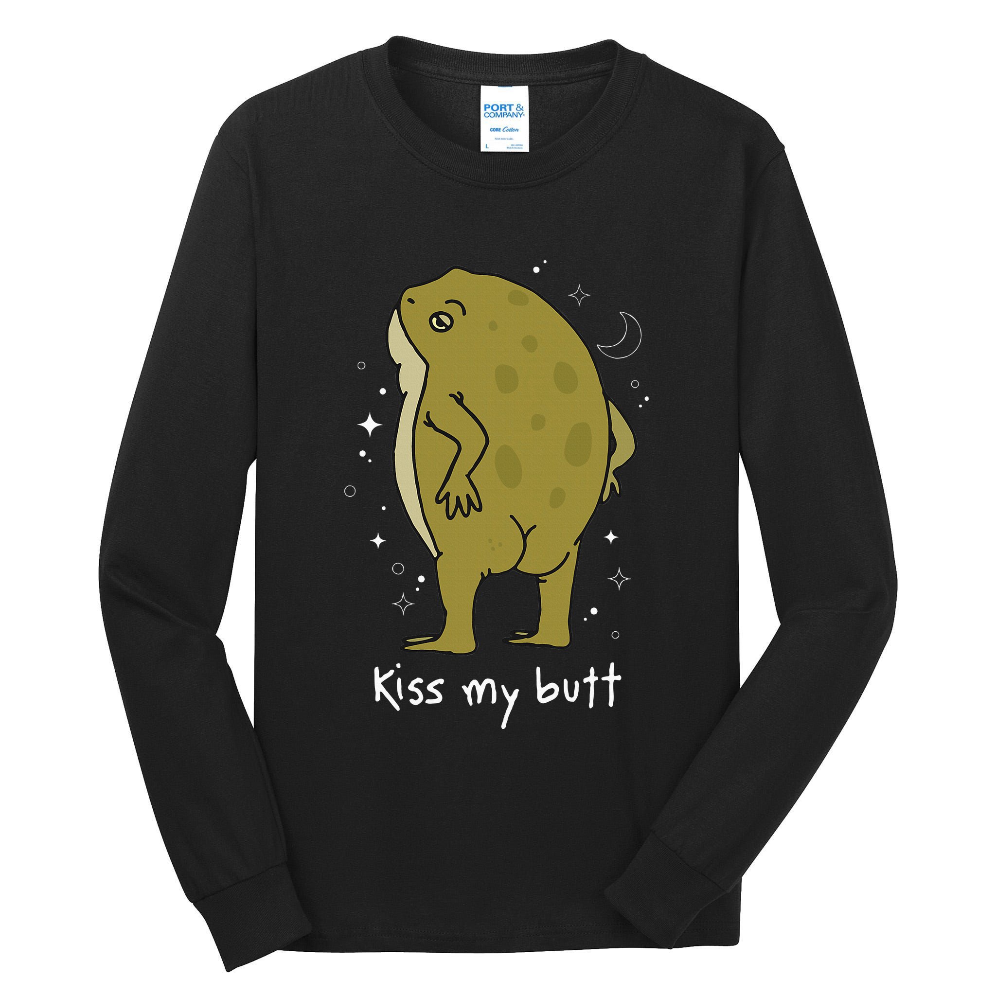 Cottagecore Frog Art Kiss My Butt Funny Frog Lovers Adult Tall Long Sleeve T-Shirt