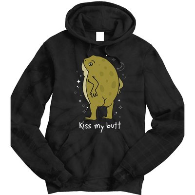 Cottagecore Frog Art Kiss My Butt Funny Frog Lovers Adult Tie Dye Hoodie
