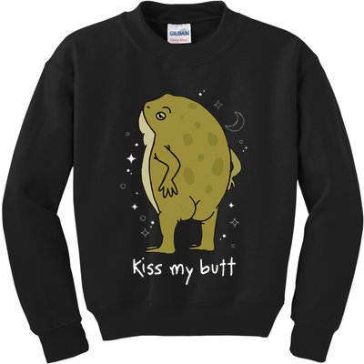 Cottagecore Frog Art Kiss My Butt Funny Frog Lovers Adult Kids Sweatshirt