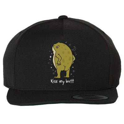 Cottagecore Frog Art Kiss My Butt Funny Frog Lovers Adult Wool Snapback Cap