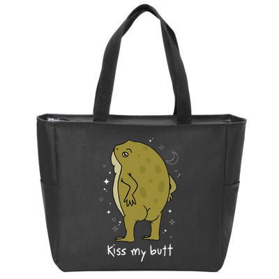 Cottagecore Frog Art Kiss My Butt Funny Frog Lovers Adult Zip Tote Bag