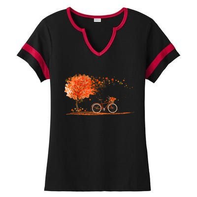 Classic Fall Autumn Season Bicycle Ladies Halftime Notch Neck Tee