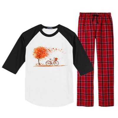 Classic Fall Autumn Season Bicycle Raglan Sleeve Pajama Set