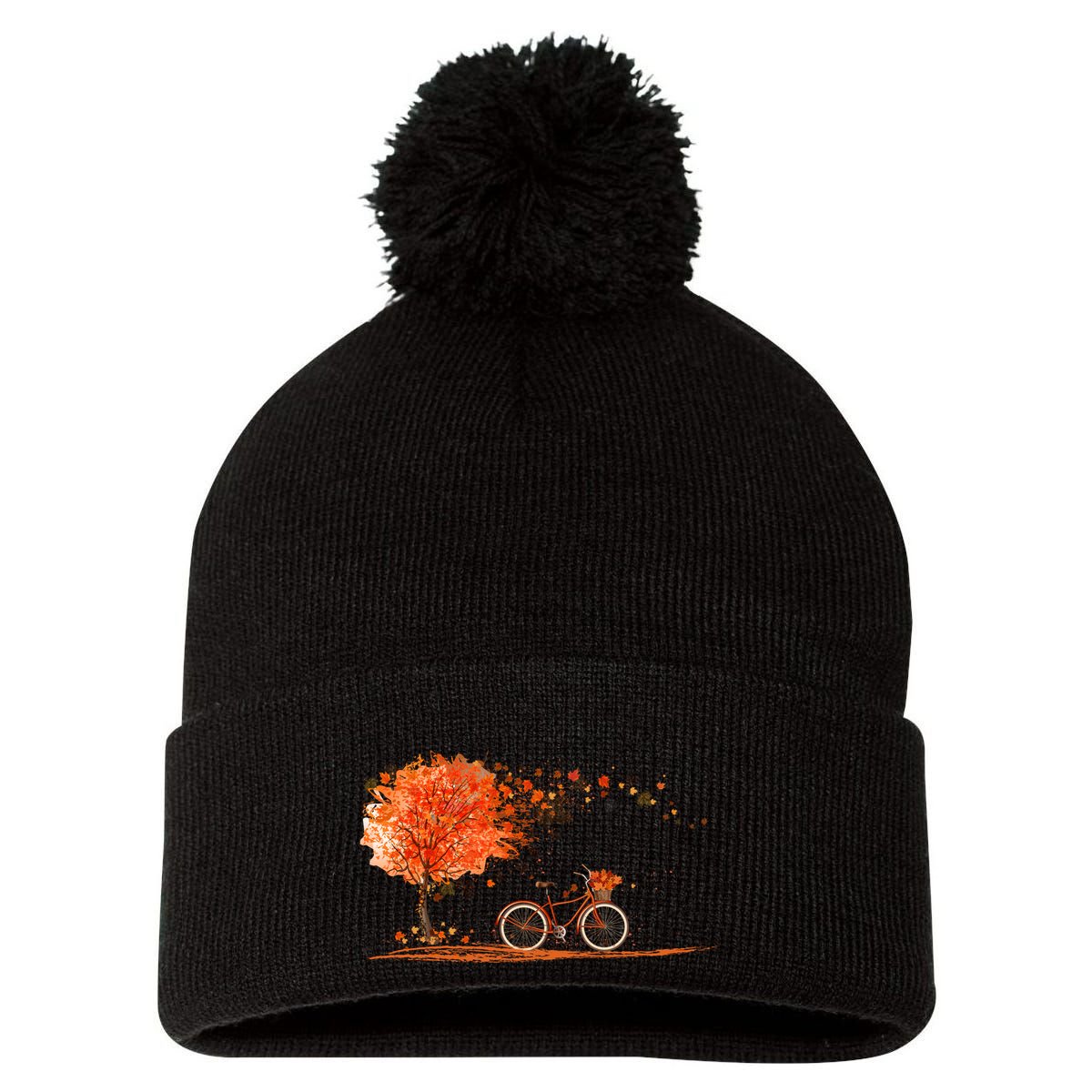 Classic Fall Autumn Season Bicycle Pom Pom 12in Knit Beanie