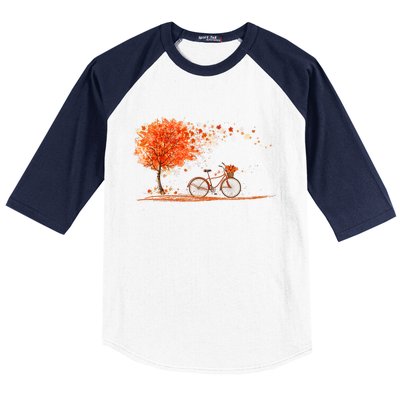 Classic Fall Autumn Season Bicycle Baseball Sleeve Shirt