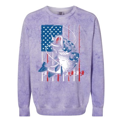 Cool Fishing American Flag Usa Fish Lover Colorblast Crewneck Sweatshirt