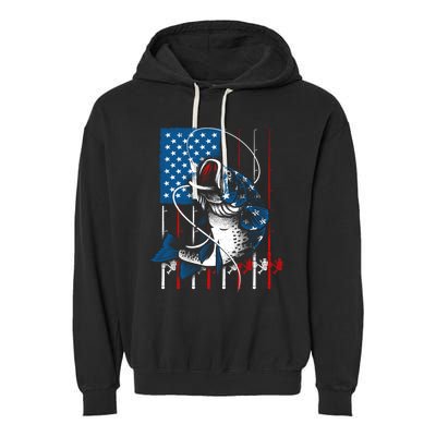 Cool Fishing American Flag Usa Fish Lover Garment-Dyed Fleece Hoodie