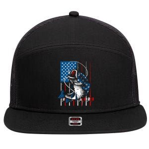 Cool Fishing American Flag Usa Fish Lover 7 Panel Mesh Trucker Snapback Hat