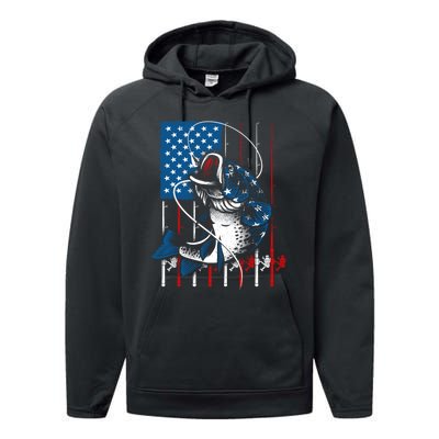 Cool Fishing American Flag Usa Fish Lover Performance Fleece Hoodie