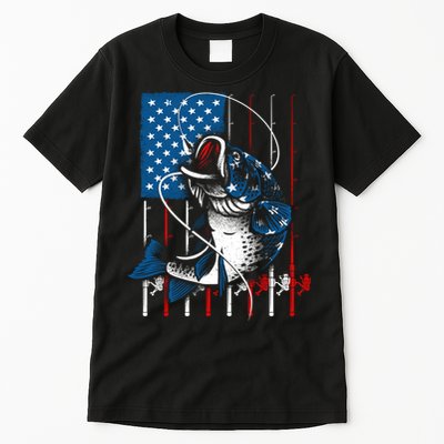 Cool Fishing American Flag Usa Fish Lover Tall T-Shirt