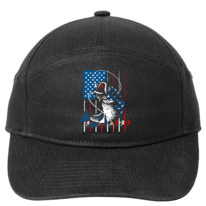 Cool Fishing American Flag Usa Fish Lover 7-Panel Snapback Hat