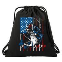 Cool Fishing American Flag Usa Fish Lover Drawstring Bag