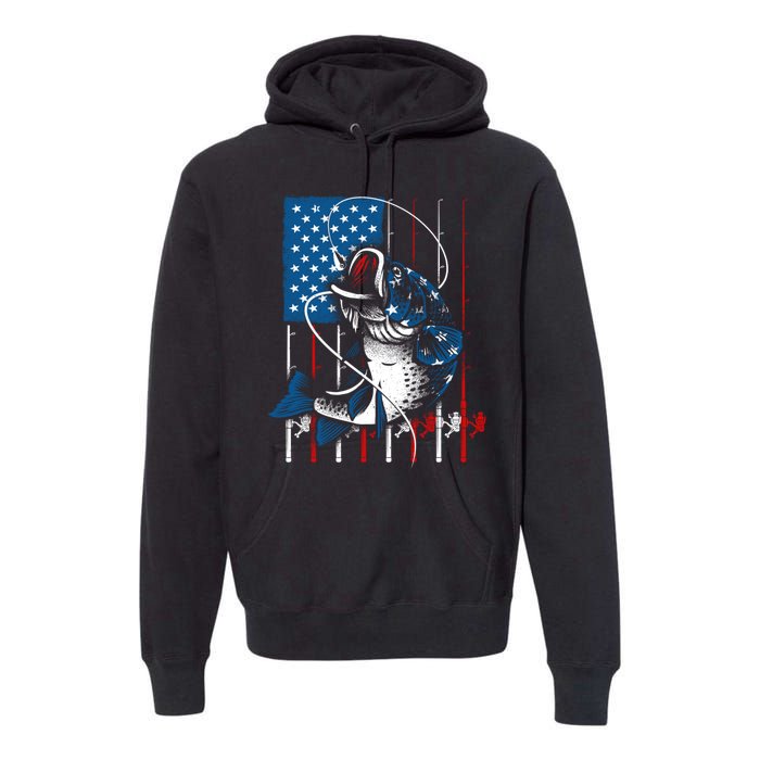 Cool Fishing American Flag Usa Fish Lover Premium Hoodie