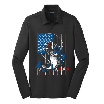 Cool Fishing American Flag Usa Fish Lover Silk Touch Performance Long Sleeve Polo