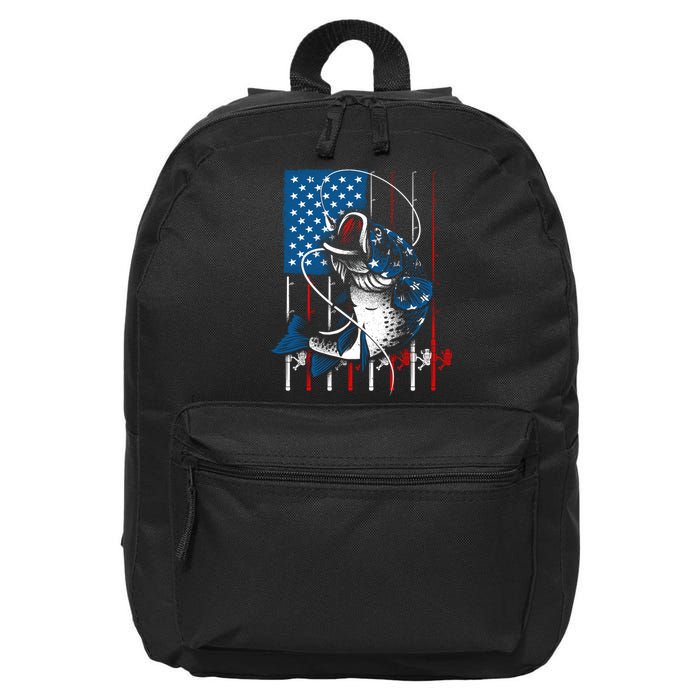 Cool Fishing American Flag Usa Fish Lover 16 in Basic Backpack