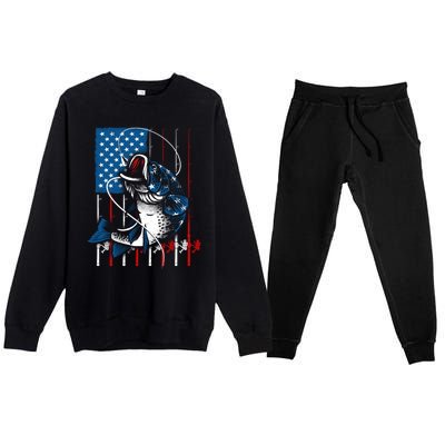 Cool Fishing American Flag Usa Fish Lover Premium Crewneck Sweatsuit Set