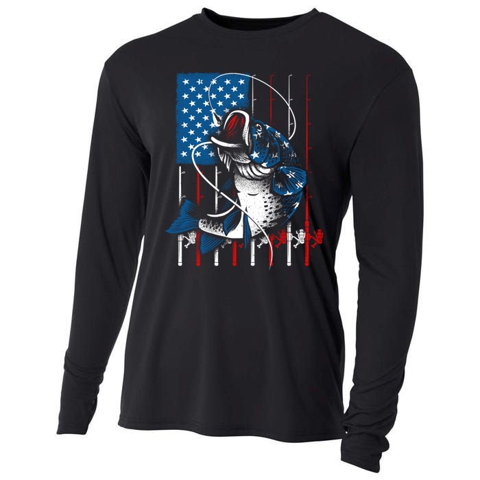 Cool Fishing American Flag Usa Fish Lover Cooling Performance Long Sleeve Crew