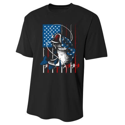 Cool Fishing American Flag Usa Fish Lover Performance Sprint T-Shirt