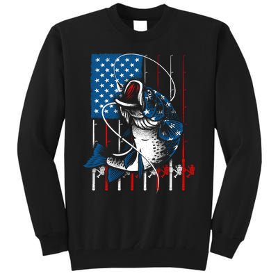 Cool Fishing American Flag Usa Fish Lover Tall Sweatshirt