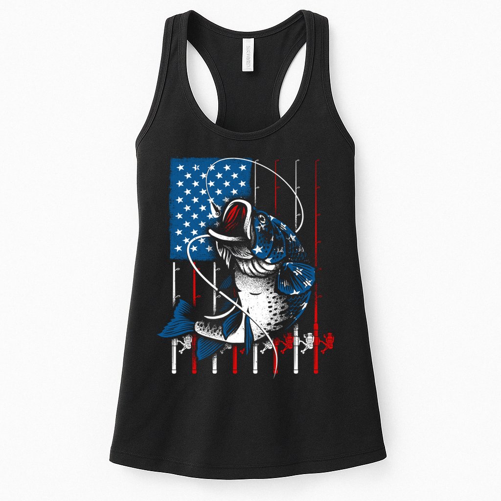 Cool Fishing American Flag Usa Fish Lover Womens Tank Top