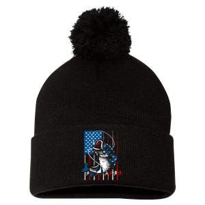 Cool Fishing American Flag Usa Fish Lover Pom Pom 12in Knit Beanie