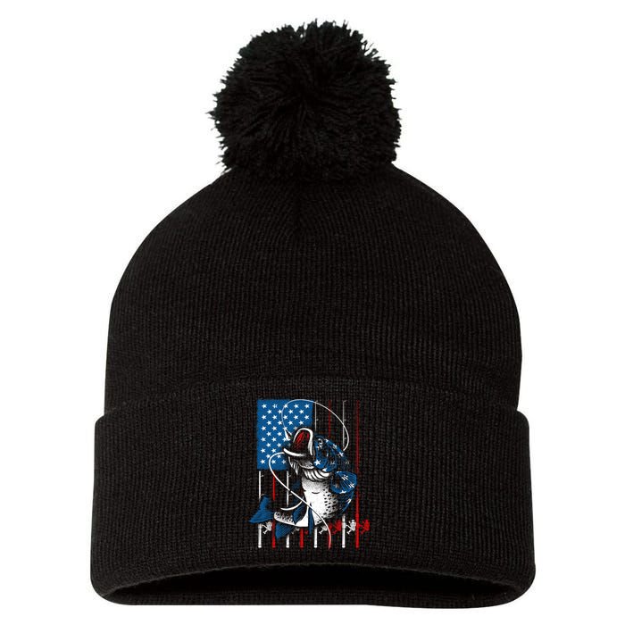 Cool Fishing American Flag Usa Fish Lover Pom Pom 12in Knit Beanie