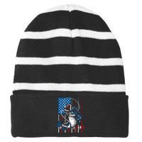 Cool Fishing American Flag Usa Fish Lover Striped Beanie with Solid Band