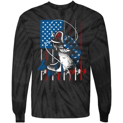 Cool Fishing American Flag Usa Fish Lover Tie-Dye Long Sleeve Shirt