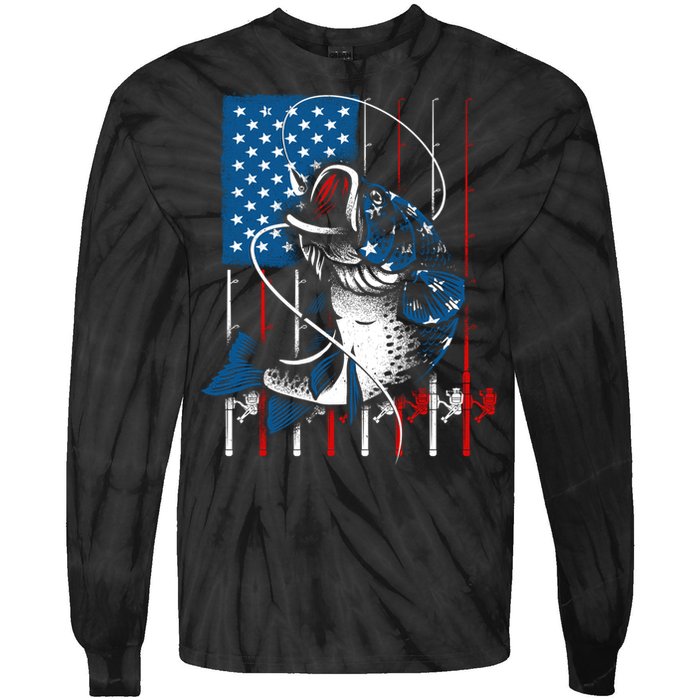 Cool Fishing American Flag Usa Fish Lover Tie-Dye Long Sleeve Shirt