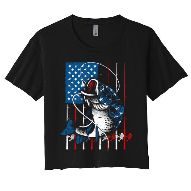 Cool Fishing American Flag Usa Fish Lover Crop Top