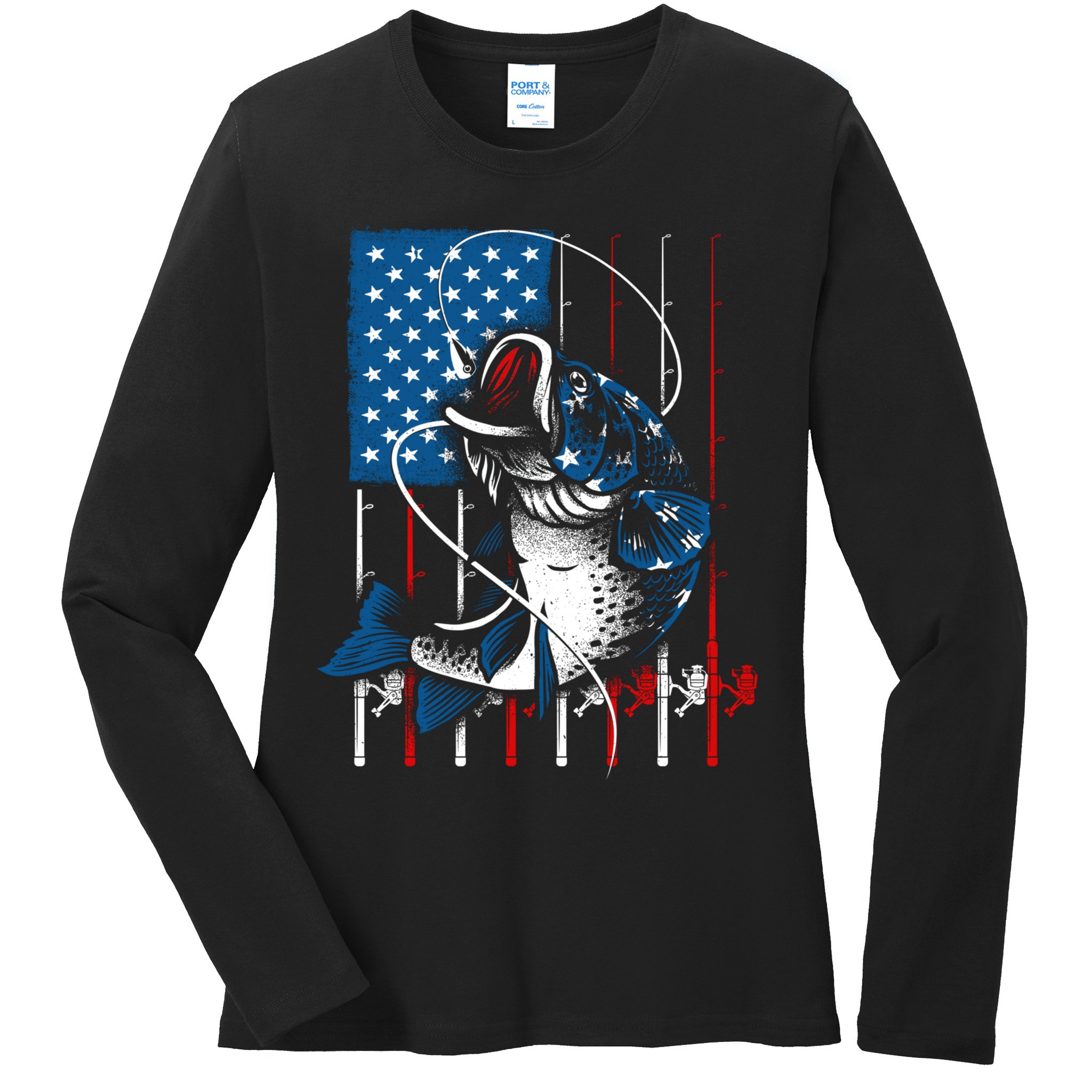 Cool Fishing American Flag Usa Fish Lover Ladies Long Sleeve Shirt