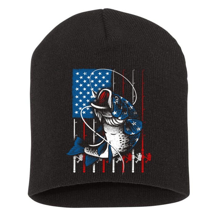 Cool Fishing American Flag Usa Fish Lover Short Acrylic Beanie