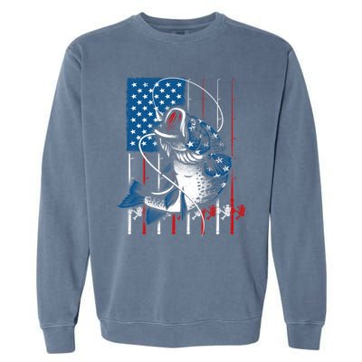 Cool Fishing American Flag Usa Fish Lover Garment-Dyed Sweatshirt