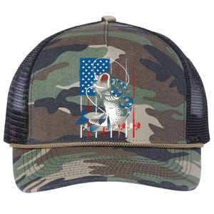 Cool Fishing American Flag Usa Fish Lover Retro Rope Trucker Hat Cap