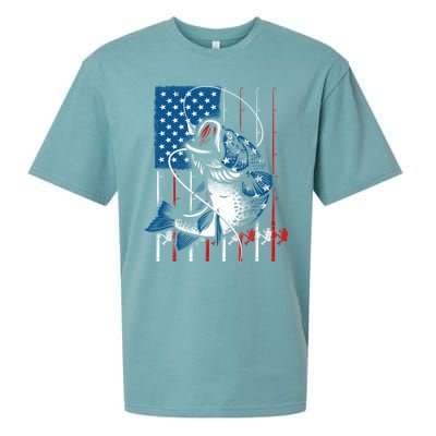 Cool Fishing American Flag Usa Fish Lover Sueded Cloud Jersey T-Shirt