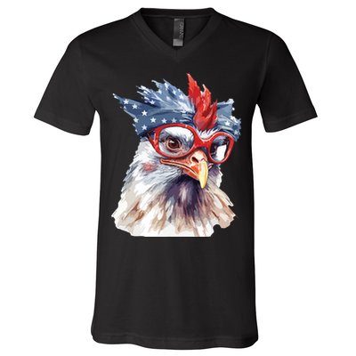 Chicken Farmer American Flag 4th Of July Men Women Kids USA V-Neck T-Shirt