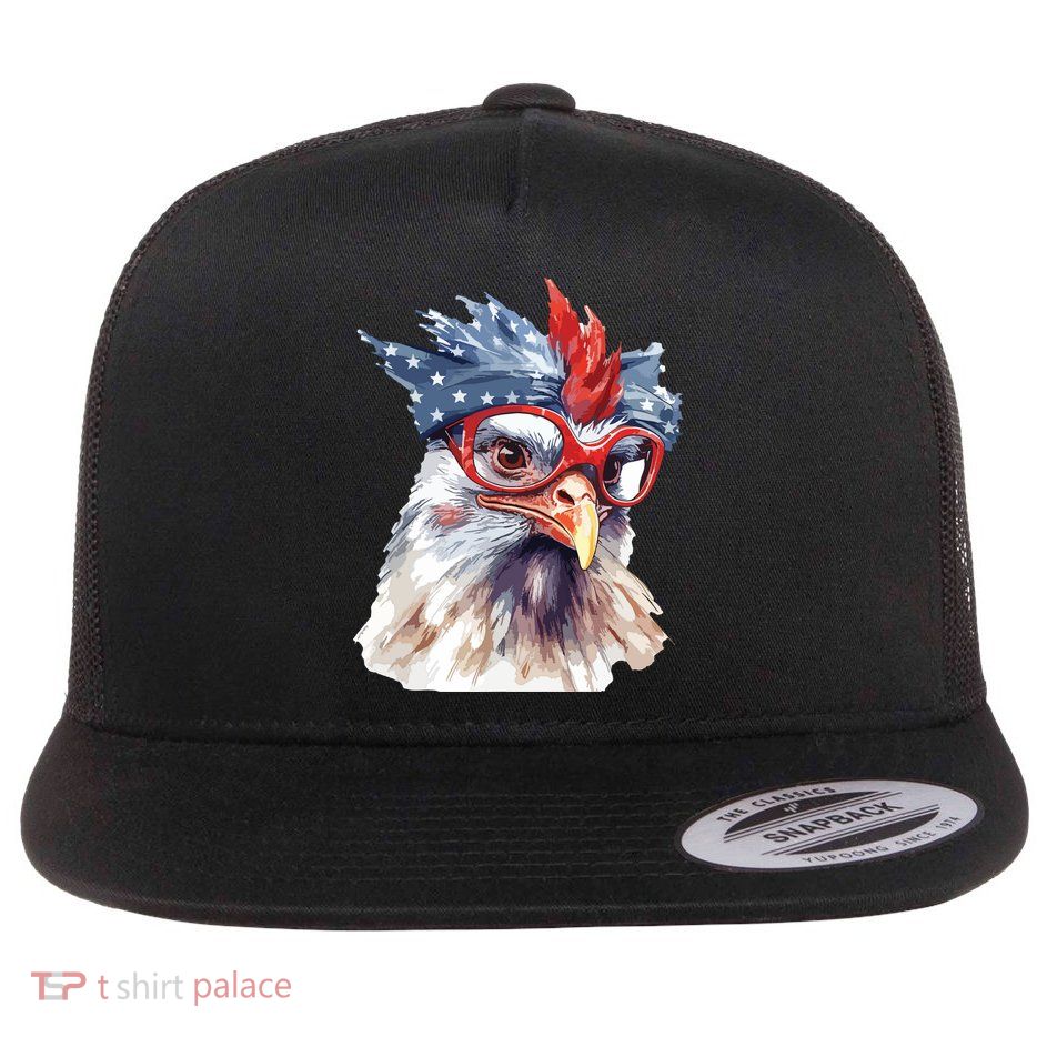 Chicken Farmer American Flag 4th Of July Men Women Kids USA Flatbill Hat