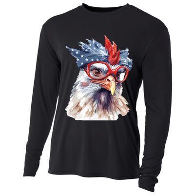 Chicken Farmer American Flag 4th Of July Men Women Kids USA Cooling Performance Long Sleeve Crew