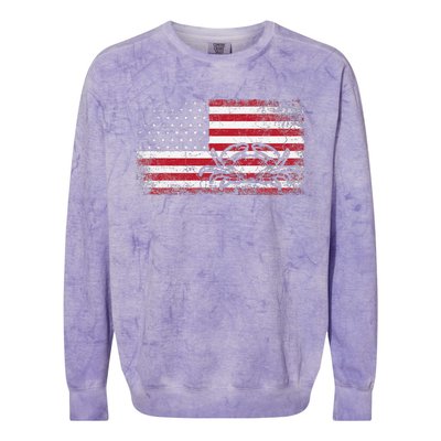 Crab Fisherman American Flag 4th of July Crabbing Colorblast Crewneck Sweatshirt