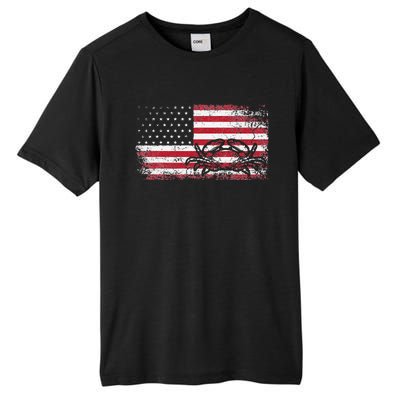 Crab Fisherman American Flag 4th of July Crabbing Tall Fusion ChromaSoft Performance T-Shirt