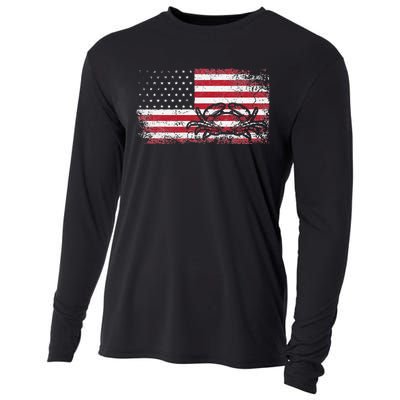 Crab Fisherman American Flag 4th of July Crabbing Cooling Performance Long Sleeve Crew