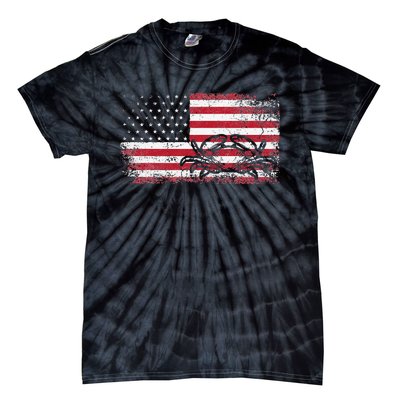 Crab Fisherman American Flag 4th of July Crabbing Tie-Dye T-Shirt