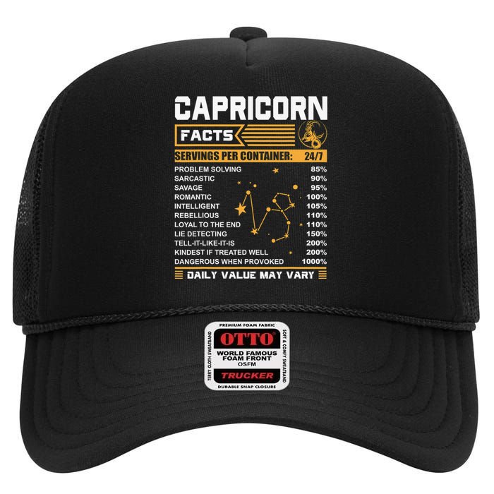 Capricorn Facts Astrology Quotes zodiac sign Birthday High Crown Mesh Back Trucker Hat