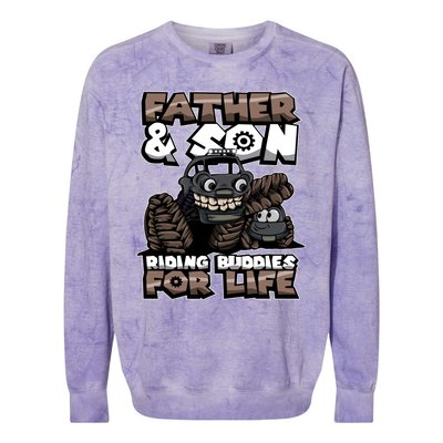 Cool Father And Son Monster Truck Riding Buddies For Life Gift Colorblast Crewneck Sweatshirt