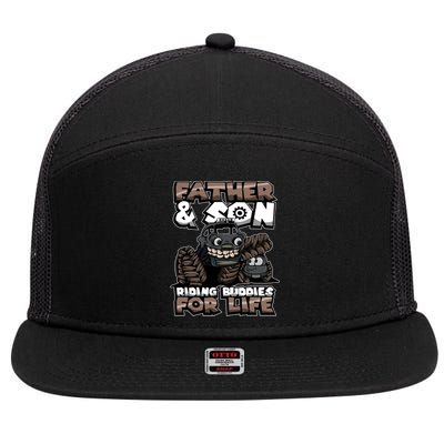 Cool Father And Son Monster Truck Riding Buddies For Life Gift 7 Panel Mesh Trucker Snapback Hat