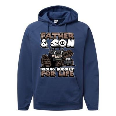 Cool Father And Son Monster Truck Riding Buddies For Life Gift Performance Fleece Hoodie