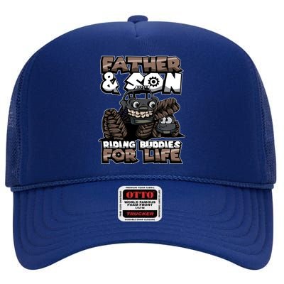 Cool Father And Son Monster Truck Riding Buddies For Life Gift High Crown Mesh Back Trucker Hat